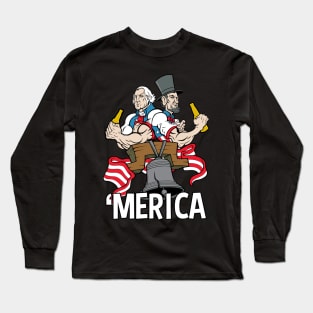 'Merica Fourth of July Drinking Beer Long Sleeve T-Shirt